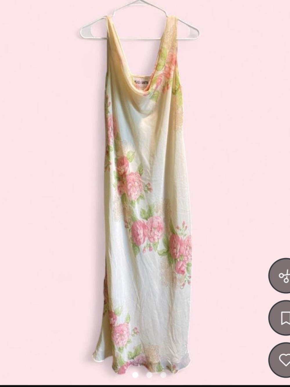 Sleeveless Cream Maxi Dress with Pink Floral Print